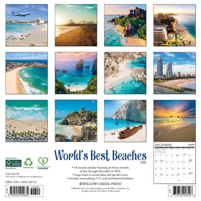 2026 Willow Creek Worlds Best Beaches 12 x 12 Monthly Wall Calendar (55670X)