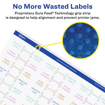 Avery Laser/Inkjet Decorative Edge Waterproof Multipurpose Labels, 2.5"  x 0.5", White, 4500/Box (94749)