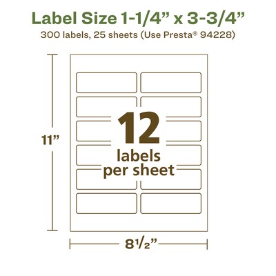 Avery EcoFriendly Laser/Inkjet Rectangle Multipurpose Labels, 1-1/4" x 3-3/4", White, 300/Pack (94228)