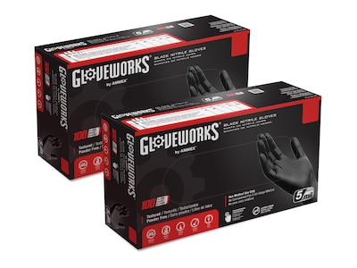 Gloveworks GPNB Nitrile Industrial Grade Gloves, Medium, Powder/Latex Free, Black, 100/Box, 10 Boxes/Carton (GPNB44100-CC)