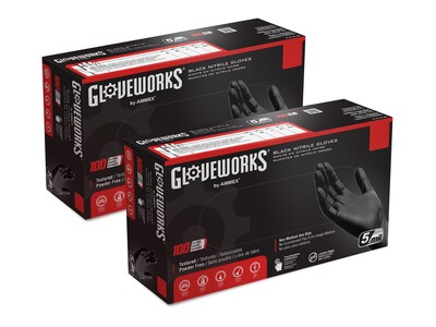 GloveWorks GPNB Nitrile Industrial Gloves, Small, Black, 100/Box (GPNB42100)