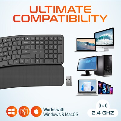Delton KB250 Wireless Ergonomic Keyboard, Black (DKBE250-WB)