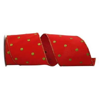 JAM Paper Ribbon, Red with Lime Dots (52640348583)