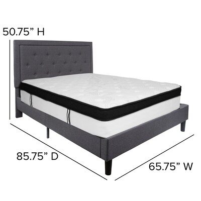 Flash Furniture Roxbury Tufted Upholstered Platform Bed in Dark Gray Fabric with Memory Foam Mattress, Queen (SLBMF31)