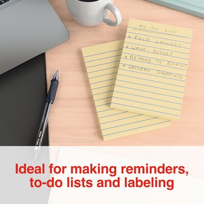 Staples Recycled Sticky Notes, 4" x 6", Sunshine Collection, Lined, 100 Sheets/Pad, 5 Pads/Pack (S46YR/552572)