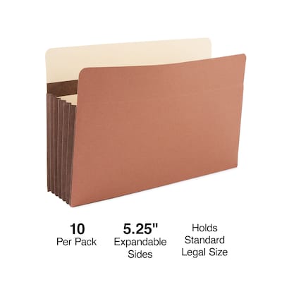 Staples® Heavy-Duty Reinforced File Pocket, 5.25" Expansion, Legal Size, Brown, 10/Box (ST704401)