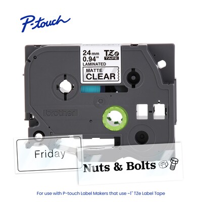 Brother P-touch Premium Matte Laminated Label Tape, ~1" x 26.2', Black on Clear (TZeM51)