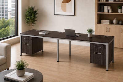 Boss Office Products Simple System 60"W Desk with Pedestal, Driftwood, 2/Set (SGSD006-201)