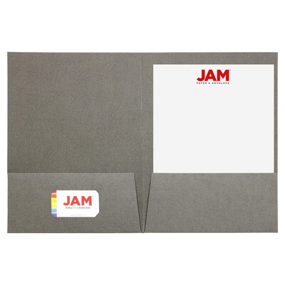 JAM Paper Two-Pocket Linen 2 Pocket Cardstock Presentation Folder, Gray, 25/Pack (386LGYA)