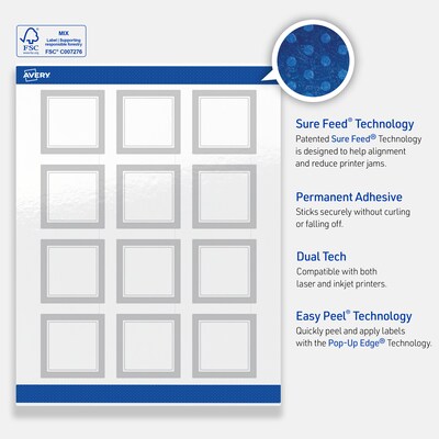 Avery Laser/Inkjet Square Multipurpose Labels, 2" x 2", White, 160/Pack (S00-F35)