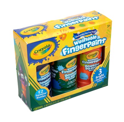 Crayola Washable Finger Paints, Assorted Colors, 8 oz., 3/Box (55-1311)