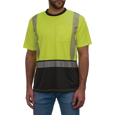 Ergodyne GloWear 8294BK High Visibility Short Sleeve Black Bottom T-Shirt, ANSI Type R Class 2, Lime, Large (22274)