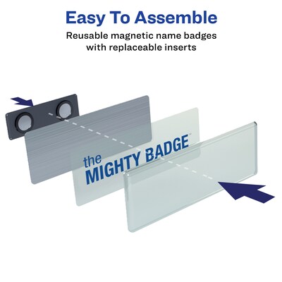 Avery The Mighty Badge Laser Reusable  Magnetic Name Badge System, 1" x 3", Gold, 120 Inserts, 50/Pack (71207)