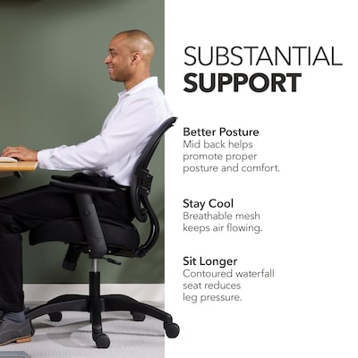 HON Wave Mesh Mid-Back Chair, Synchro-Tilt, Adjustable Arms, Black Sandwich Mesh (BSXVL712MM10)