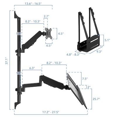 Mount-It! Adjustable Monitor Wall Mount Workstation, Up to 32", Black (MI-7991)