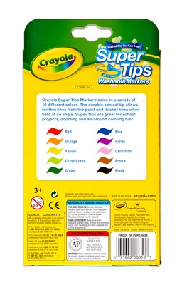 Crayola Washable Super Tip Markers, Fine, Assorted Colors, 10 Markers/Pack, 12/Pack (12PK-58-8610)