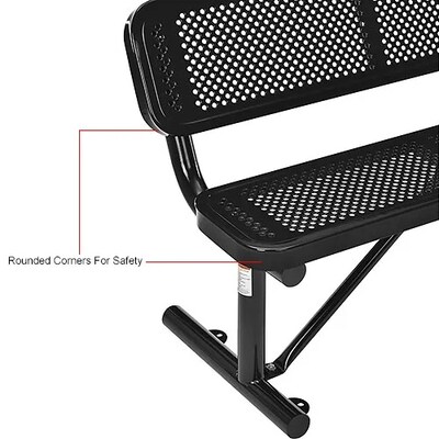 Global Industrial 4' Outdoor Steel Bench w/ Backrest, Perforated Metal, Black (695744BK)