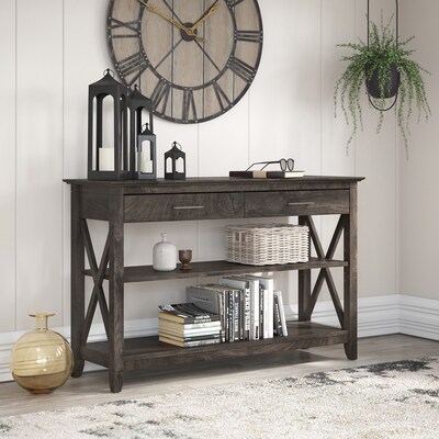 Bush Furniture Key West 47" x 16" Console Table with Drawers and Shelves, Dark Gray Hickory (KWT248GH-03)