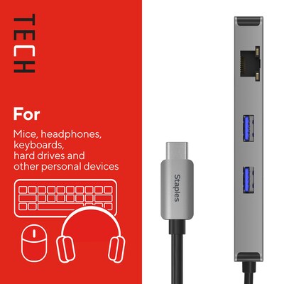 Staples TECH 8-Port Hub, Gray (ST62383)
