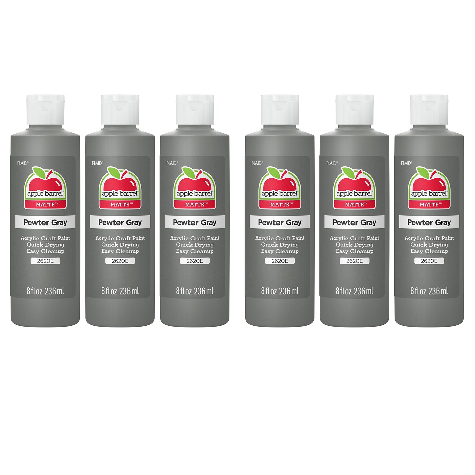 Apple Barrel Acrylic Paint Matte, 8oz., Pewter Gray, 6/Pack (APP2620E-6)