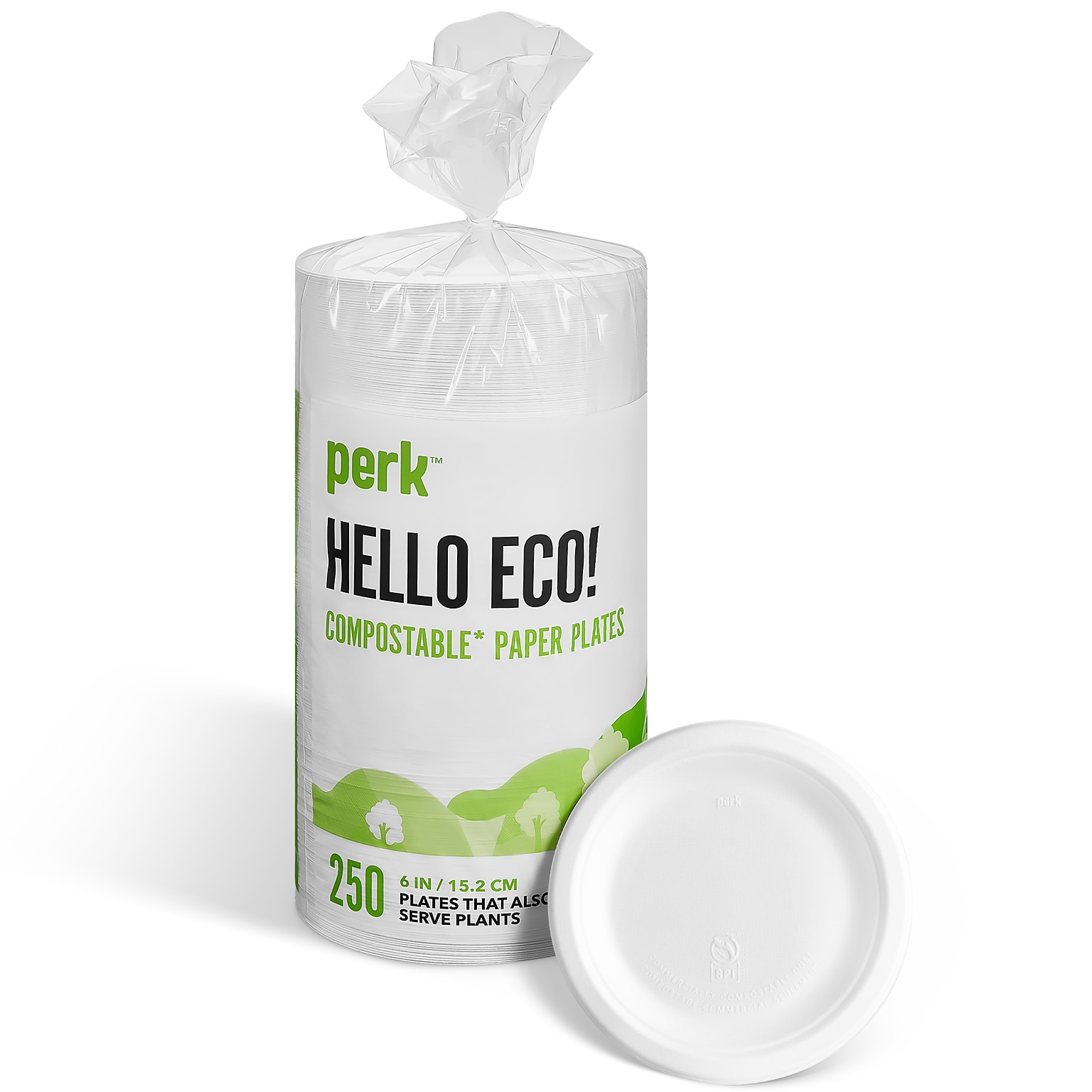 Perk™ Eco Compostable Paper Plates, 6, White, 250/Pack (PK61286)