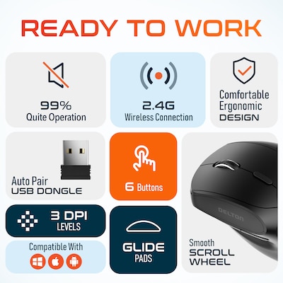 Delton E450 Wireless Ergonomic Mechanical Keyboard, Vertical Mouse & Noise-Cancelling Computer Headset, Black (DKME450PKT2)