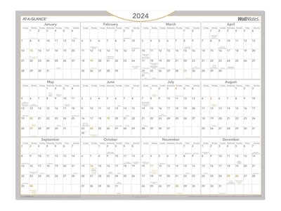2024 AT-A-GLANCE WallMates 24 x 18 Yearly Dry-Erase Calendar, White/Gray (AW5060-28-24)