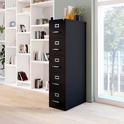 Quill Brand® Commercial 5 File Drawer Vertical File Cabinet, Locking, Black, Letter, 26.5"D (21917D)
