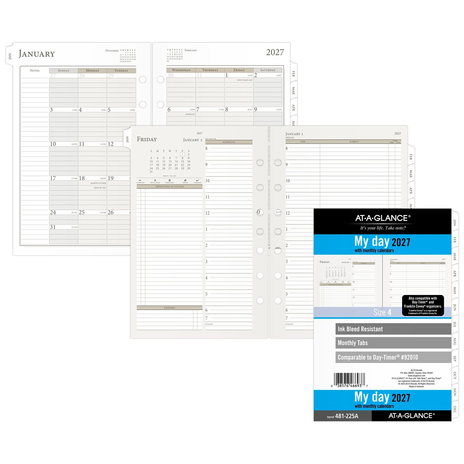 2027 AT-A-GLANCE 8.5 x 5.5 Daily & Monthly Planner Refill Pages, White/Brown (481-225A-27)