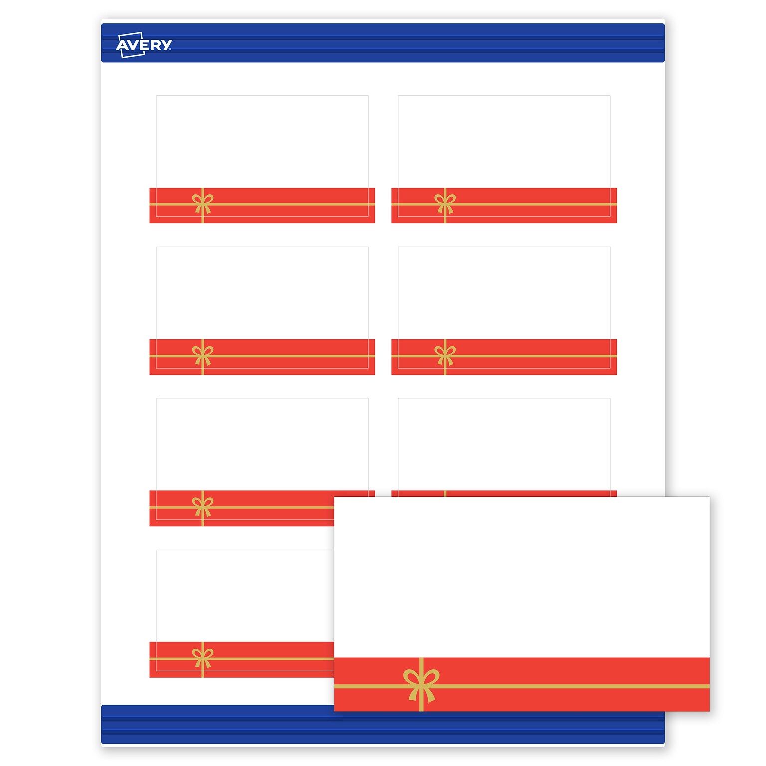 Avery Gold-Red Gift Matte Blank Card, White, 80/Pack (S00-FG4)