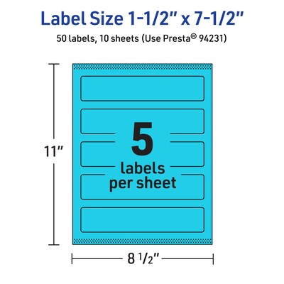 Avery Rectangle Multipurpose Labels, 1.5" x 7.5", Bright Blue, 50/Pack (94231)