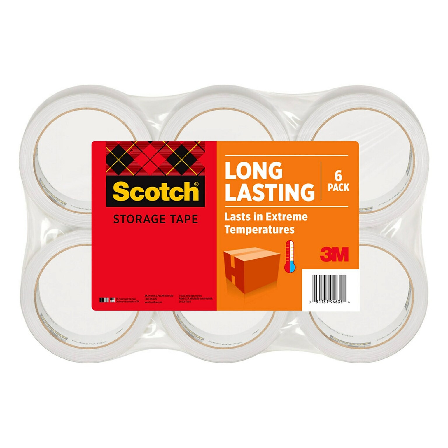 Scotch Long Lasting Storage Packing Tape, 1.88 x 54.6 yds., Clear, 6/Pack (3650-6)