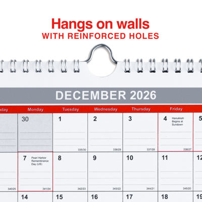 2026 Staples 6.5" x 7.5" Monthly Wall Calendar, Red/White/Gray (ST53923-26)