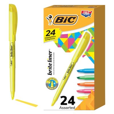 BIC Brite Liner Stick Highlighter, Chisel Tip, Assorted, 24/Pack (BL241AST)