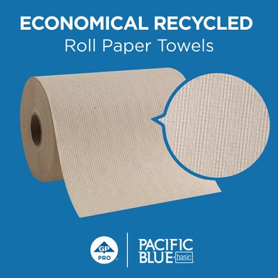 Pacific Blue Basic Recycled Hardwound Paper Towels, 1-ply, 800 ft./Roll, 6 Rolls/Carton (26301)