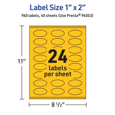 Avery Laser/Inkjet Oval Multipurpose Labels, 1" x 2", Bright Yellow, 960/Pack (94053)