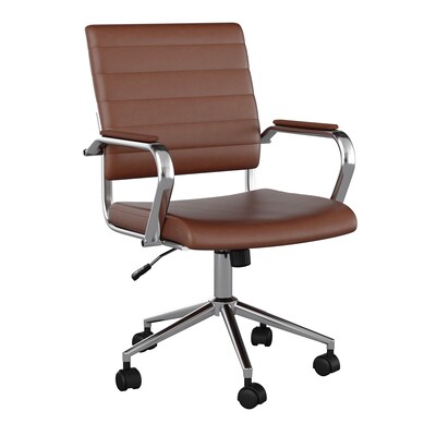 Martha Stewart Piper Faux Leather Swivel Executive Chair, Saddle Brown/Polished Nickel (CH2209212BR)