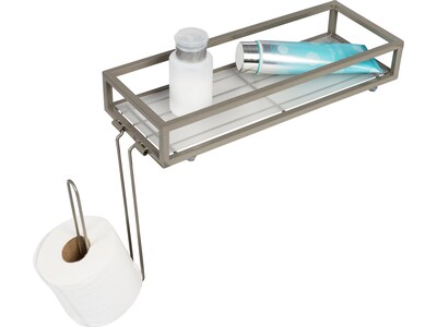 Honey-Can-Do Toilet Paper Holder with Over-the-Toilet Storage Tray, Satin Nickel (BTH-08461)