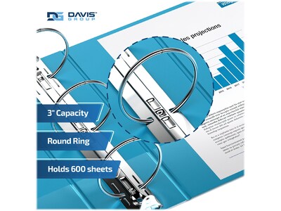 Davis Group Premium Economy 3" 3-Ring Non-View Binders, Turquoise Blue, 6/Pack (2314-52-06)