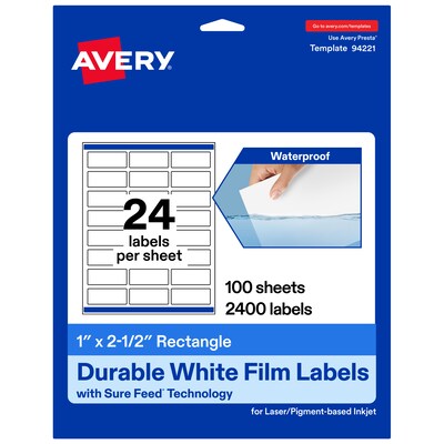 Avery Rectangle Laser/Inkjet Multipurpose Labels, 1 x 2.5, White, 2400 Labels/Box (94221)