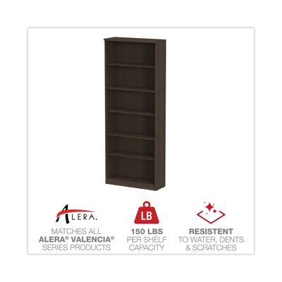 Alera Valencia Series Bookcase, Six-Shelf, 31 3/4w X 14d X 80 3/8h, Espresso (ALEVA638232ES)