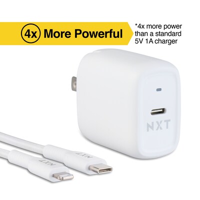 NXT Technologies USB-C Wall Charger with Lightning Cable for iPhone/iPad, White (NX60446)