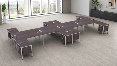 Boss Office Products Simple System 66"W L-Shaped Desk with Pedestal, Driftwood, 8/Set (SGSD027-202)