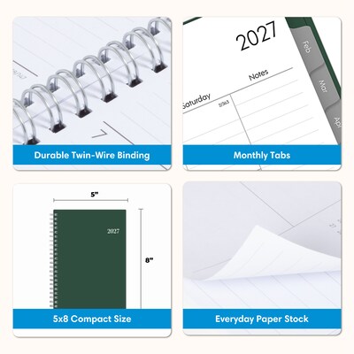 2027 Blue Sky 5" x 8" Day-to-Day Calendar, Forest Green (162470)