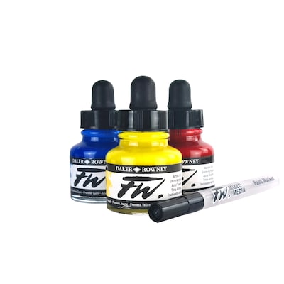 Daler-Rowney FW Acrylic Ink, Assorted Colors, 29.5ml, 4/Set (DRW160100300)