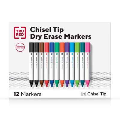 TRU RED™ Tank Dry Erase Markers, Chisel Tip, Assorted, 12/Pack (TR54567/TR61441)