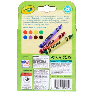 Crayola Washable Tripod Grip Triangular Crayons, Assorted Colors, 8/Pack, 8 Packs/Bundle (BIN811460-8)