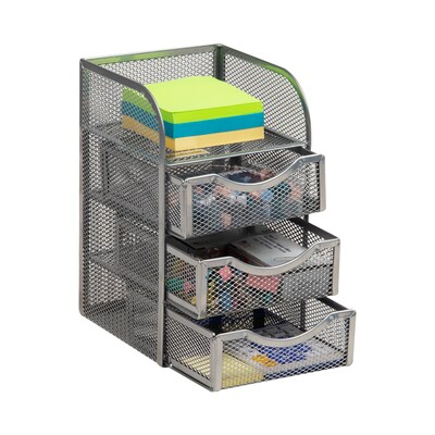 Mind Reader 4-Compartment Metal Desk Organizer, Silver (MESHMINI-SIL)