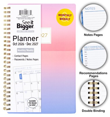 2026-2027 Overland Travelware 0.75" x 5.75" Calendar Year Weekly & Monthly Standard Planner, Paperboard Cover (90687)