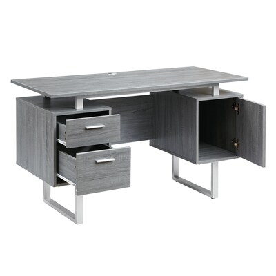 Techni Mobili 51.25"W Modern Office Desk with Storage, Gray (RTA-7002-GRY)